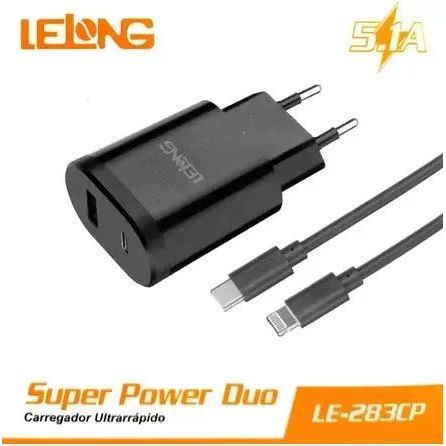 Carregador Turbo Compatível Apple Iphone Cabo Lightning x USB C com 1 Metro Fonte USB A e USB C