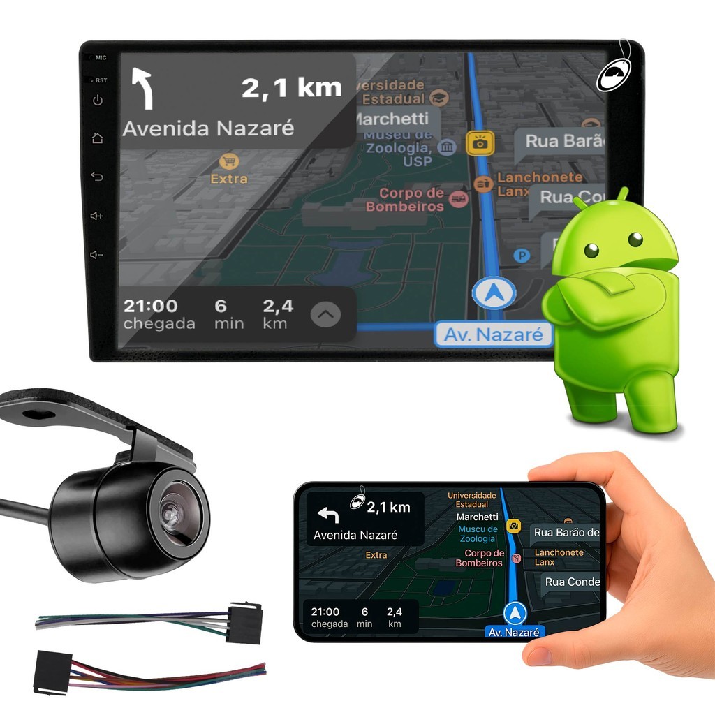 Multimídia 9" H-Tech HT-9240CA QuadCore Android 4GB Ram 64GB + Câmera de Ré