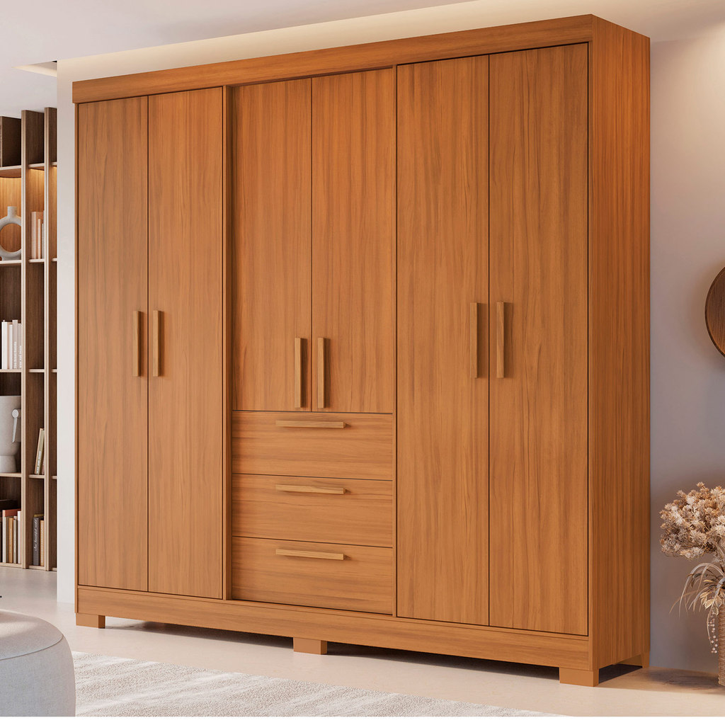 Guarda-Roupa Casal Grande 6030 Moderno Para Quarto 6 Portas 3 Gavetas Moderno Freijo - Notavel