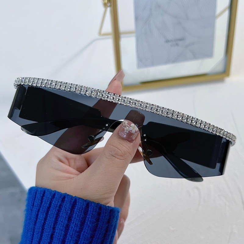 Óculos de Sol Y2K, Estilo Futurista e Moderno, Óculos de Sol Hip Hop com Diamantes, Óculos de Proteção de Peça Única, Óc