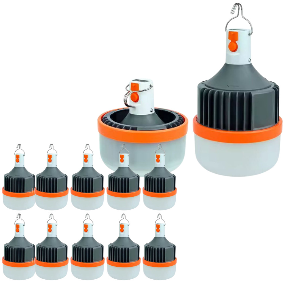 Kit 10 Lampião Camping Lâmpada Led Pesca Barraca Lanterna Emergência 100W Recarregável Branco Frio