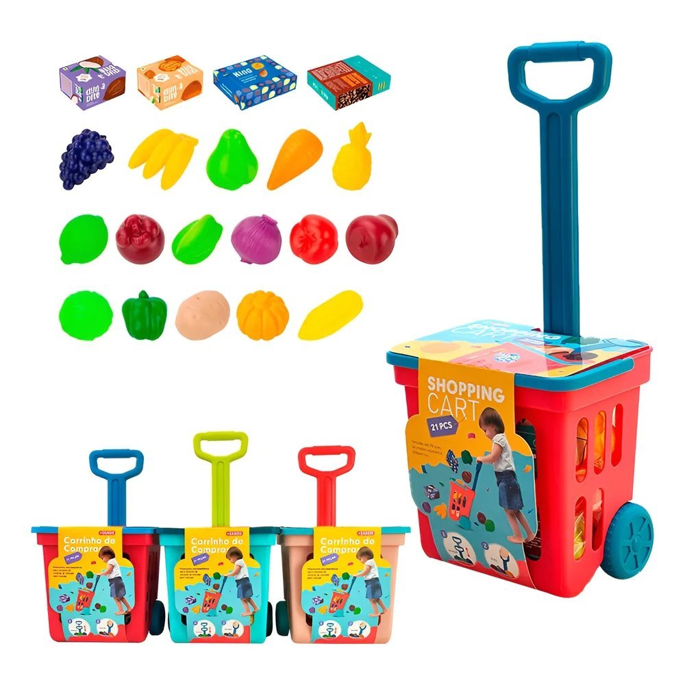 Carrinho Compras 21 Peças Mercado Brinquedo