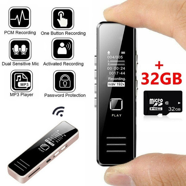 [Em Estoque] Gravador de Voz Digital Recarregável 32GB, Reprodutor de Mp3, Gravador de Voz USB, Pode Gravar Mais de 20 H