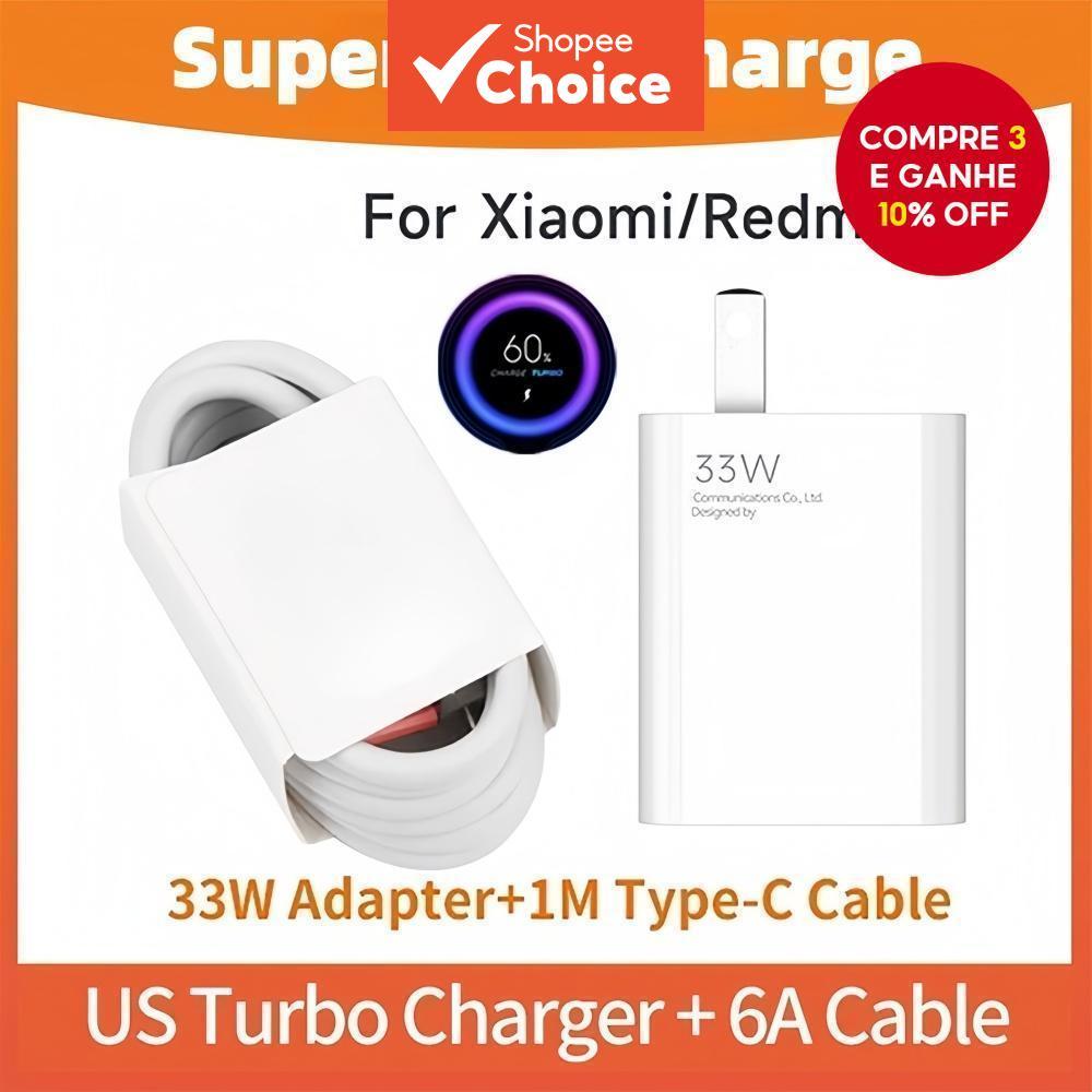 AS Cabeça de Carregador Rápido 33W + Cabo de Carregamento USB Tipo C 1/2M 6A 67W 120W Compatível com XiaoMi Note 10