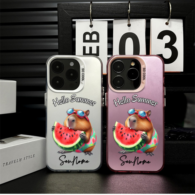 Capinha personalizada Capivara Melancia Para iPhone 13 normal 15 16 17 13 12 11 14 pro max 15 14 Plus 16 PRO Capa