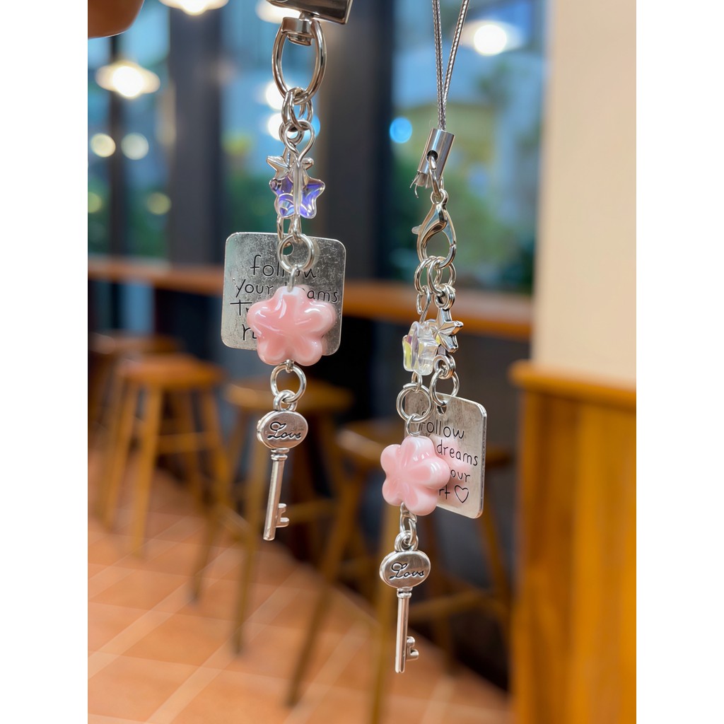 Rosa romântico flor de cerejeira vento carrilhão corrente do telefone móvel frisado pingente All-Match simples saco câme