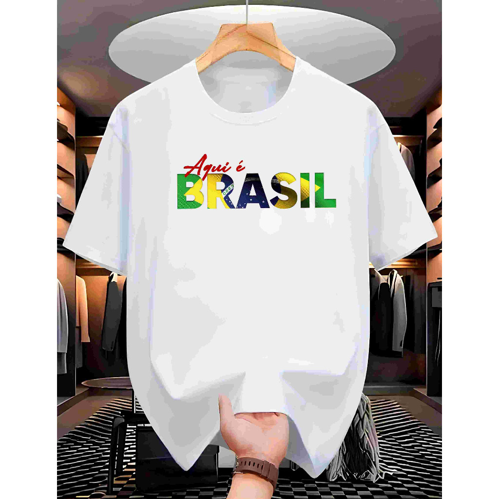Camiseta AQUI É BRASIL Streetwear 100% Algodão COPA DO MUNDO Unissex Camisa Premium