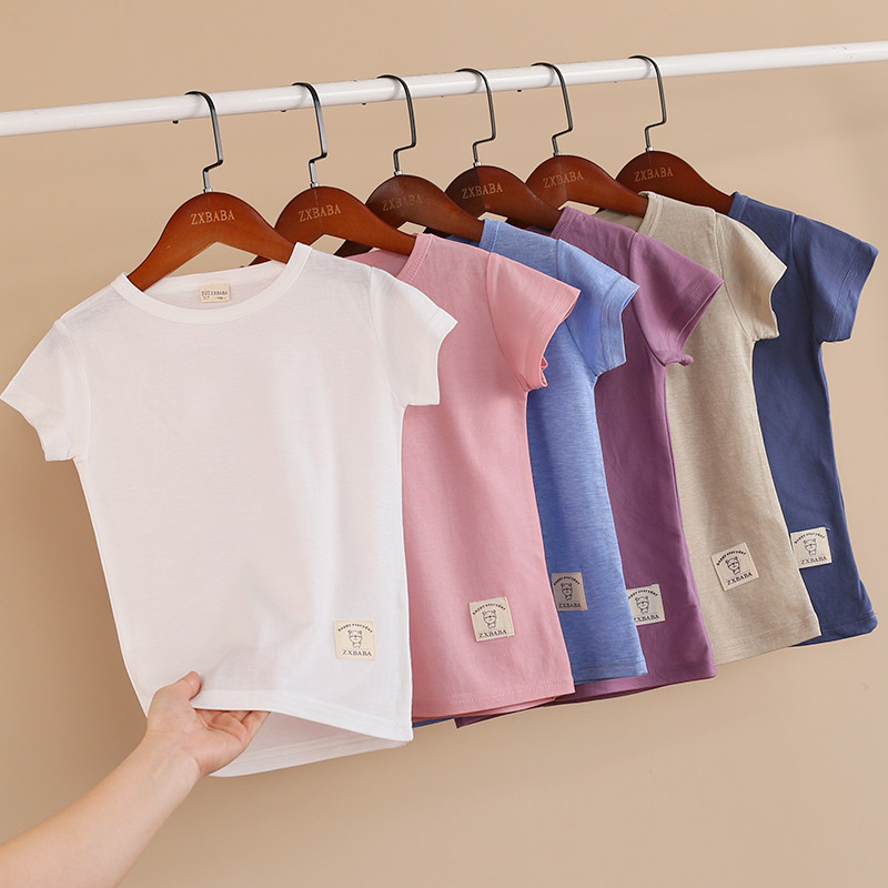 Camiseta infantil de seda gelada respirável de manga curta verão roupas infantis meninos meninas meia manga gola redonda