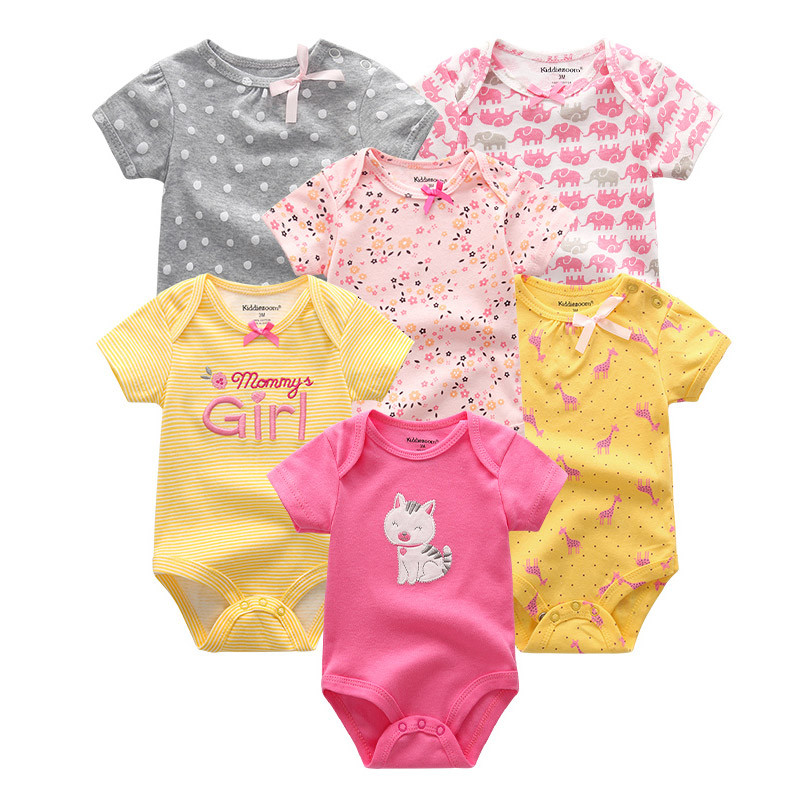 Kiddiezoom 6 Peças Moda Verão Manga Curta Bebê Menino Menina Bodysuits 100 % Algodão Recém-Nascido Oneises