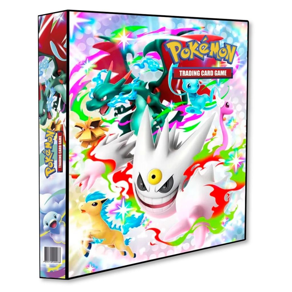 Álbum Pasta Fichário Pokemon Mega Brilho Capa Dura TCG Cards Coleção Reforçado Argolas Jogo