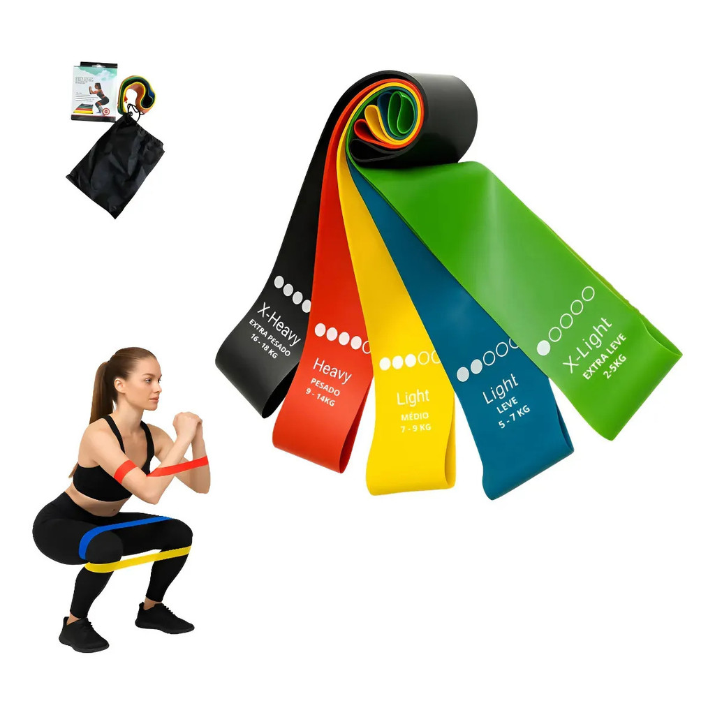 Kit  Faixa Elástica Para Treino Resistência Funcional Academia