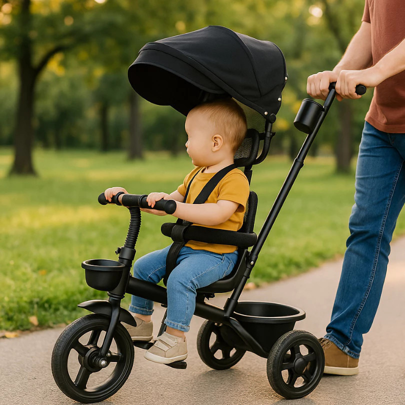 Triciclo infantil empurrador andador motinha proteção sol quadriciclo