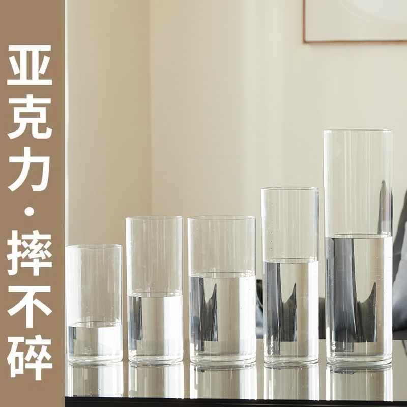 Vaso acrílico resistente a choques hidropônico arranjo de flores fortuna bambu transparente reto acrílico flor decoração