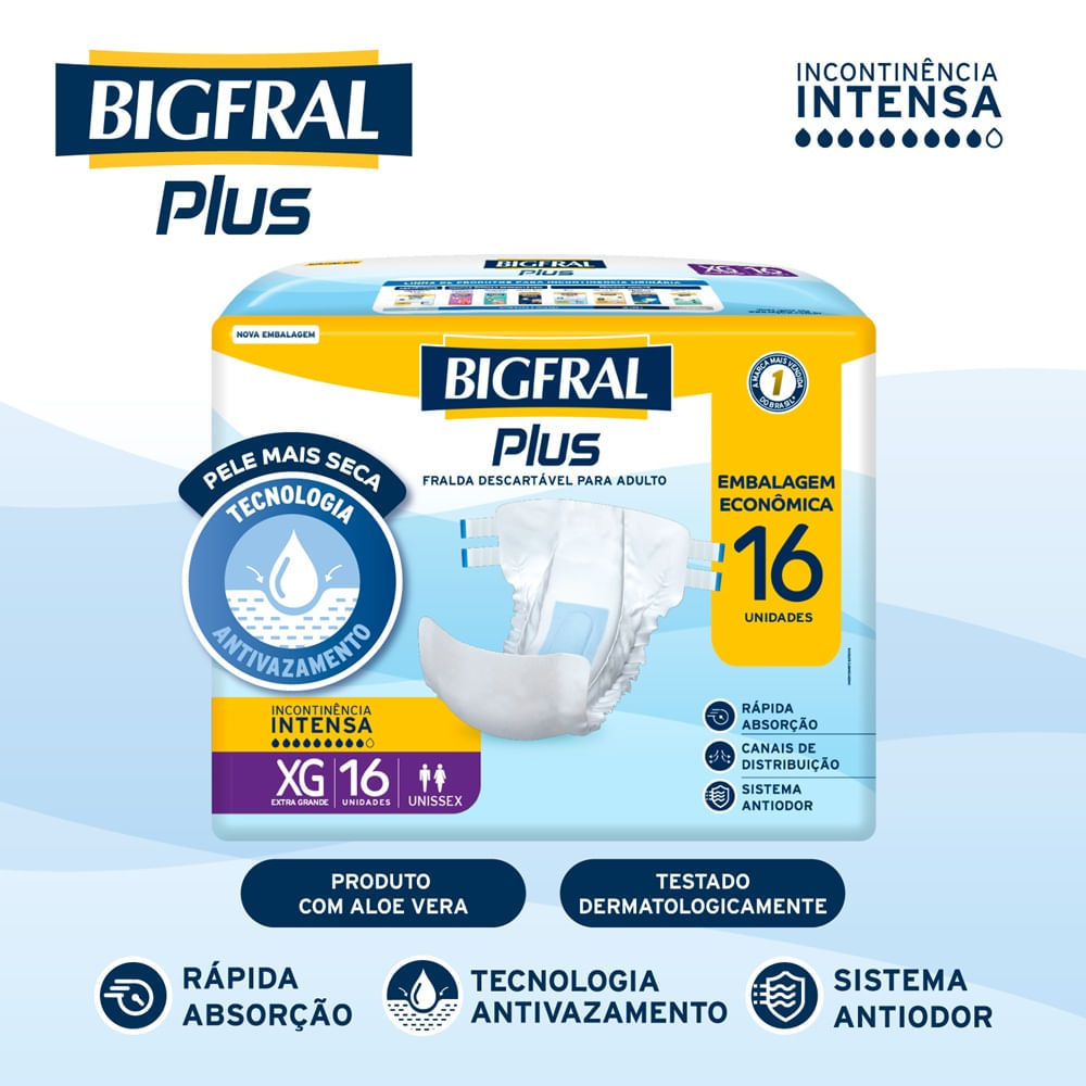 Fralda Geriátrica Unissex Incontinência Intensa Bigfral XG 16 Unidades