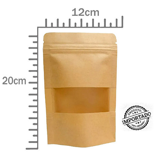 SACO ZIP KRAFT C/ VISOR 12x20 PCT C/50 Saco Stand Up Pouch Kraft  Zip Lock Embalagem para alimentos