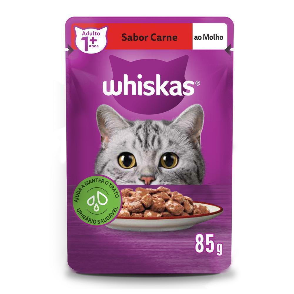 Ração Úmida Whiskas Sachê Carne ao Molho para Gatos Adultos 85g