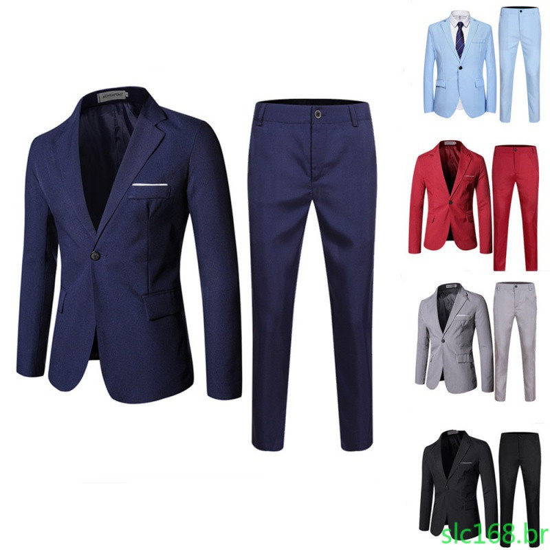 Conjunto de 2 Peças: Terno Masculino Premium Slim Fit com Blazer e Calças para Eventos Formais de Negócios e Banquetes G