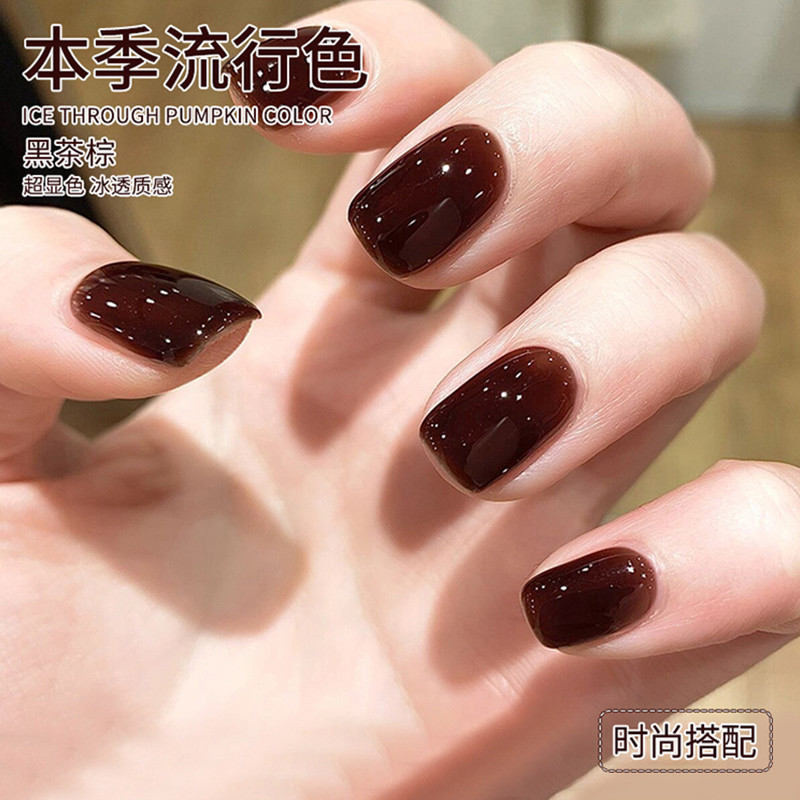 Esmalte para unhas primavera verão série colorida chá preto palma esmalte cola 2026 novo estilo gelo transparente carame