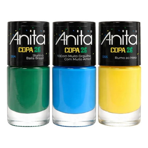 ANITA Kit 3 Esmaltes Coleção Copa Do Mundo 2026 Vai Brasil Alta Cobertura Longa Duração Manicure Pedicure Original
