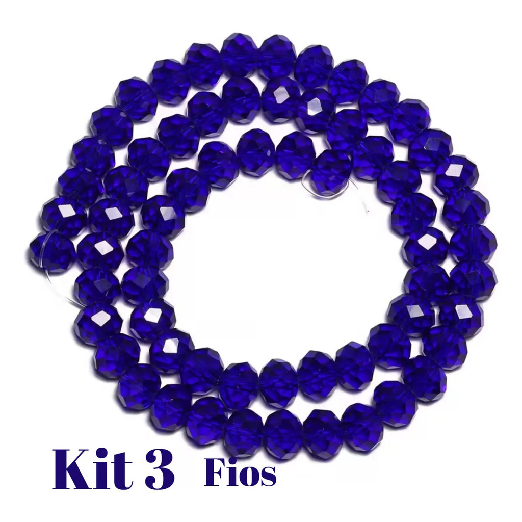 Kit 3 Fios De Miçanga Cristal Guia Vidro Azul Escuro 8mm Azul-escuro 40 Cm 8 Mm
