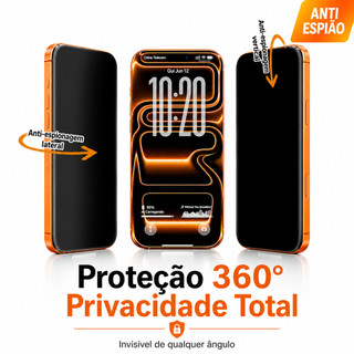 Película Anti Espião 360° Privacidade Vidro 9H para iPhone 18 17 16 15 14 13 12 11 XR Pro Max Pro Plus