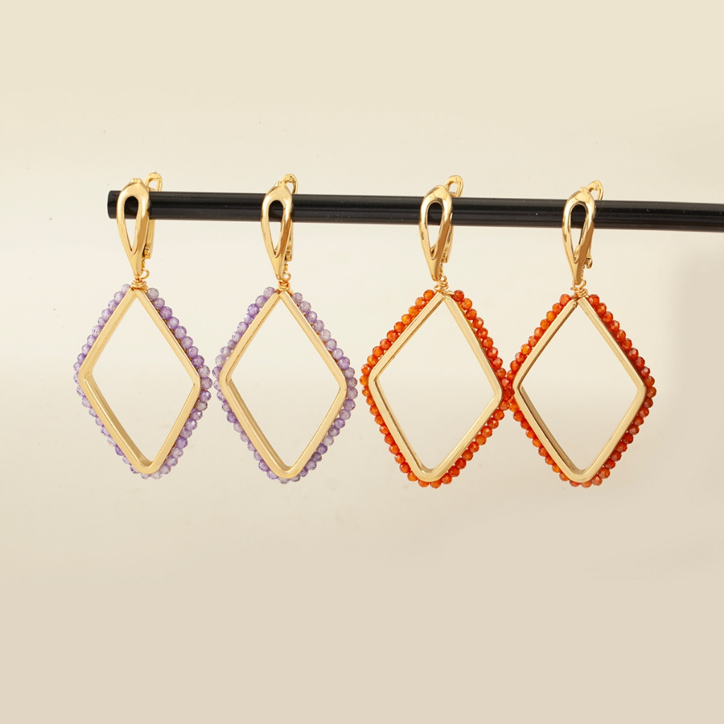 Boho Multicolorido Grânulo Balançar Brincos Tom De Ouro Oco Losango Clipe Moda Jóias Para Mulheres Masculino Estilo Simp