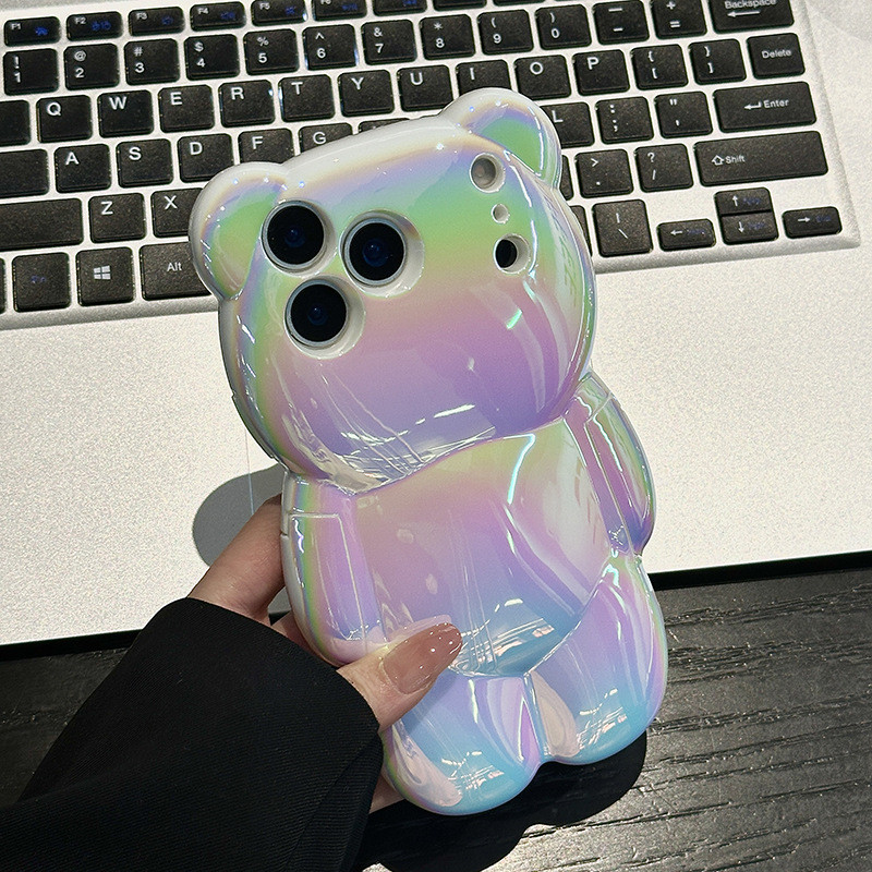 Urso Tridimensional Banhado A Cores Adequado Para capinha iphone 13 normal 11 12 13 14 15 16 Plus 17 18 Pro Max — imagem 2 de 2