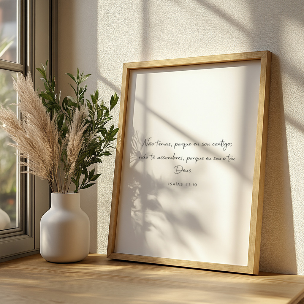 Quadro com Moldura Isaías 41:10 Frase Bíblica Fé Esperança Motivacional Minimalista Parede Sala Quarto