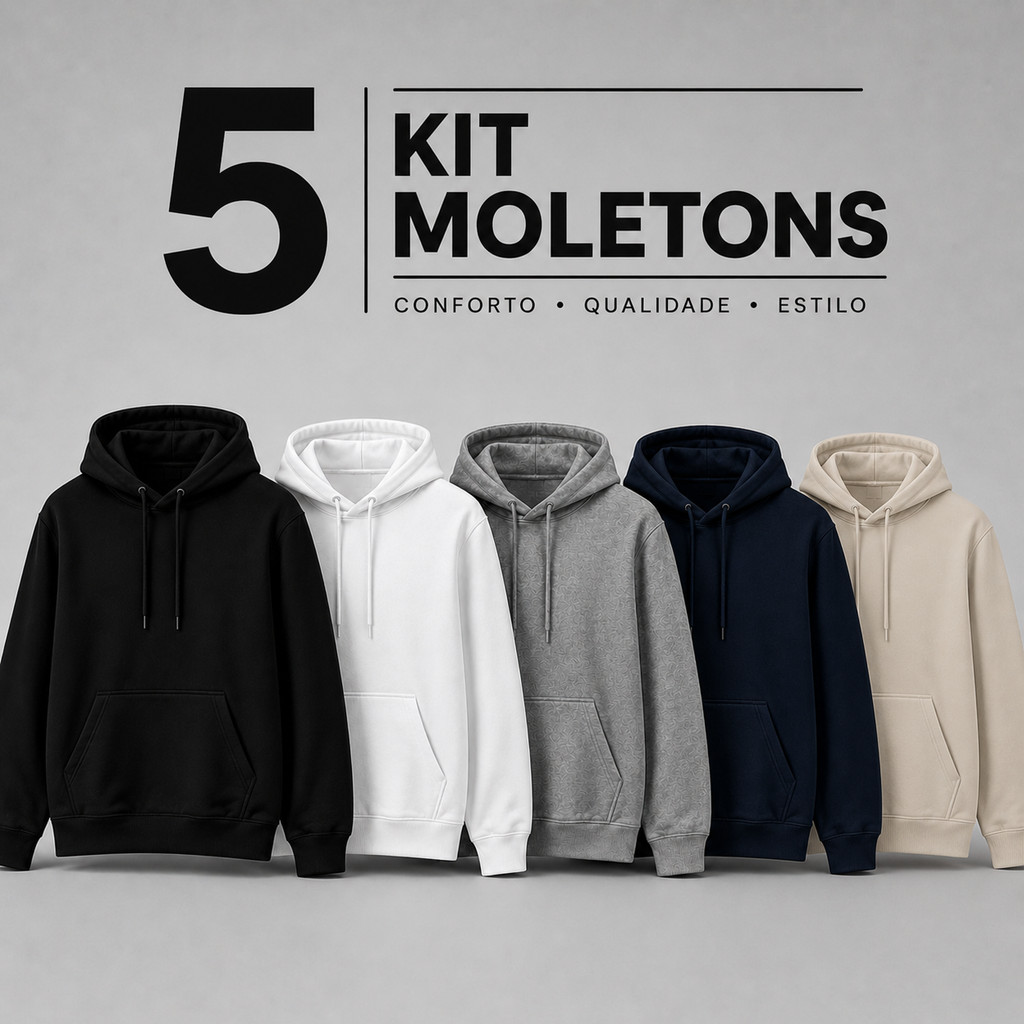 Kit 5 Moletom Canguru Liso Algodão Unissex com Capuz e Bolso  P ao GG