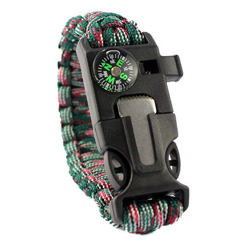Bracelete Paracord Pederneira Apito Bussola Verde Claro Fg