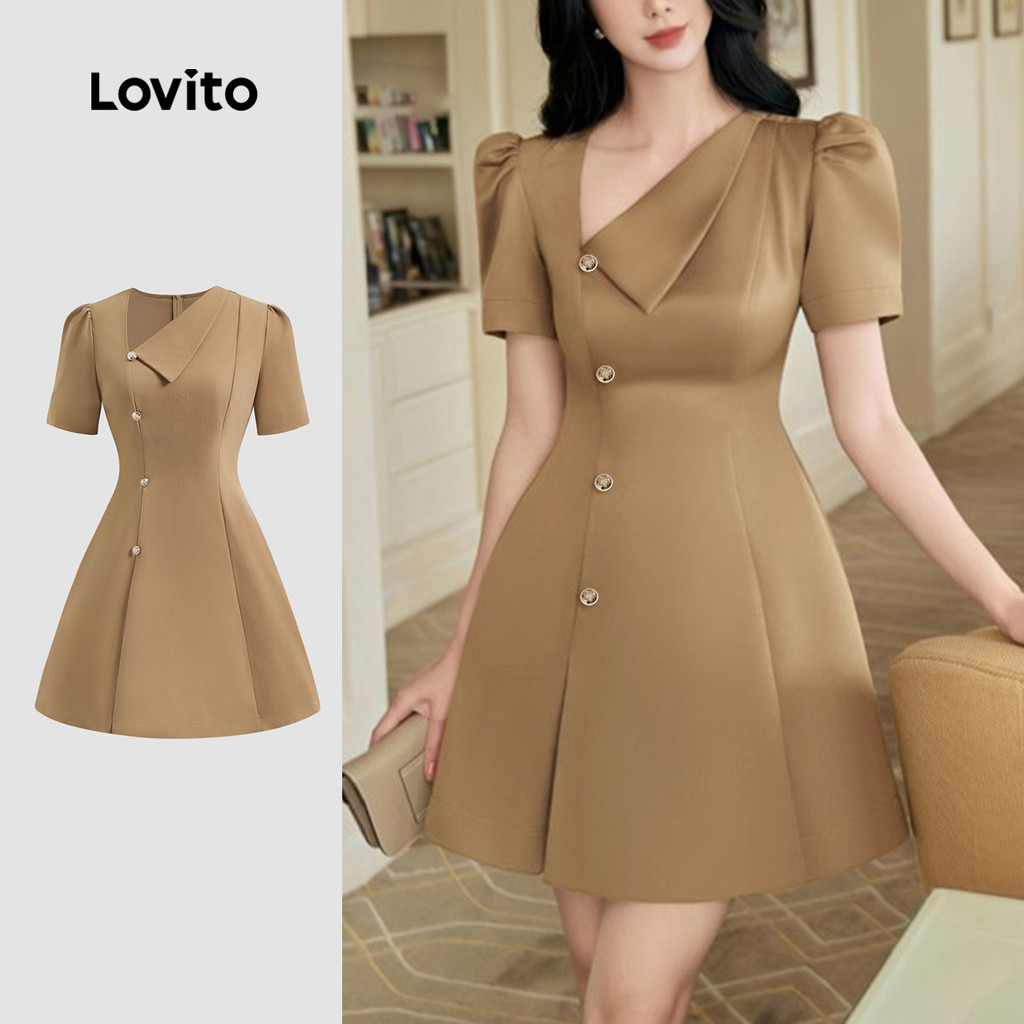 Lovito Elegante Vestido Liso Assimétrico Formal Casamento Verão Para Mulheres L124AD918