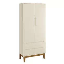 Guarda-Roupa Infantil Moderno Retrô 2 Portas 2 Gavetas Théo New Areia Fosco com Madeira - Reller