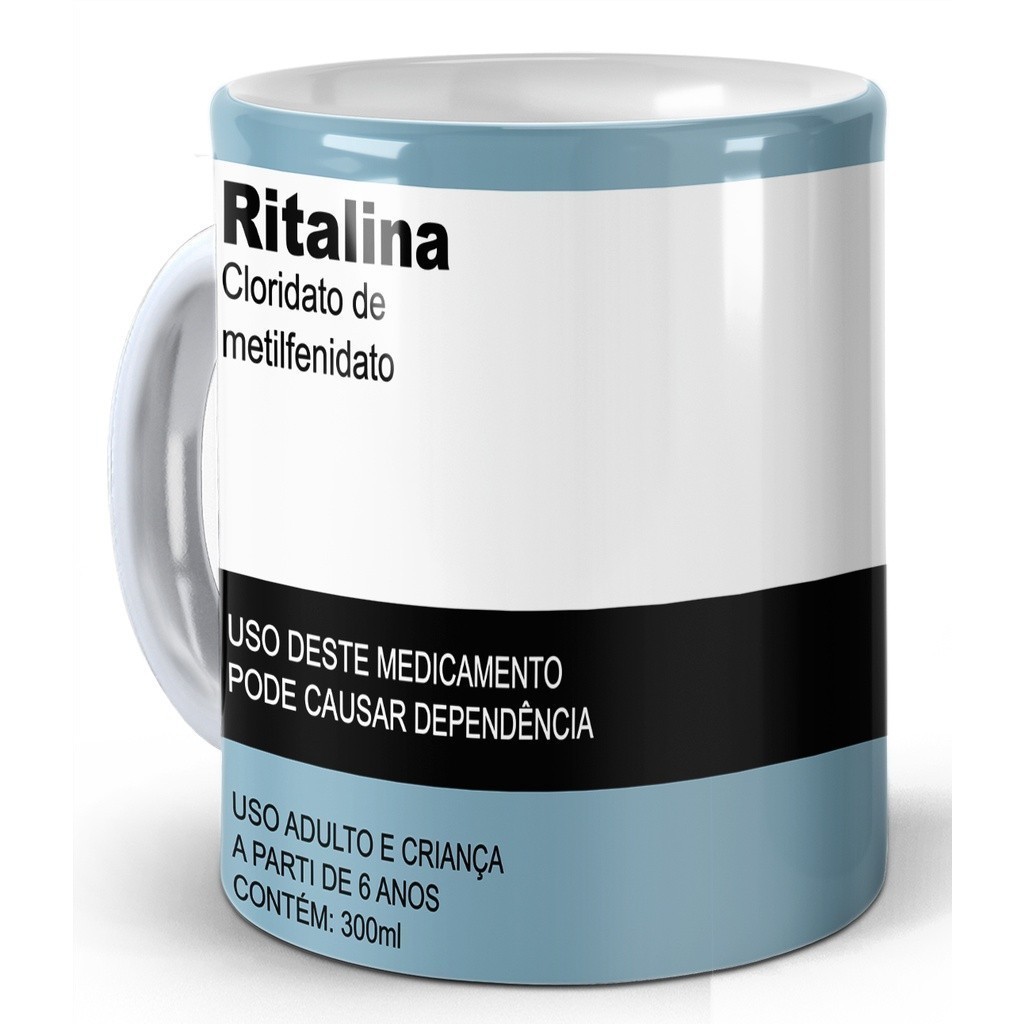 Caneca Cerâmicaa Ritalina 325ml Porcelana Presente Criativo