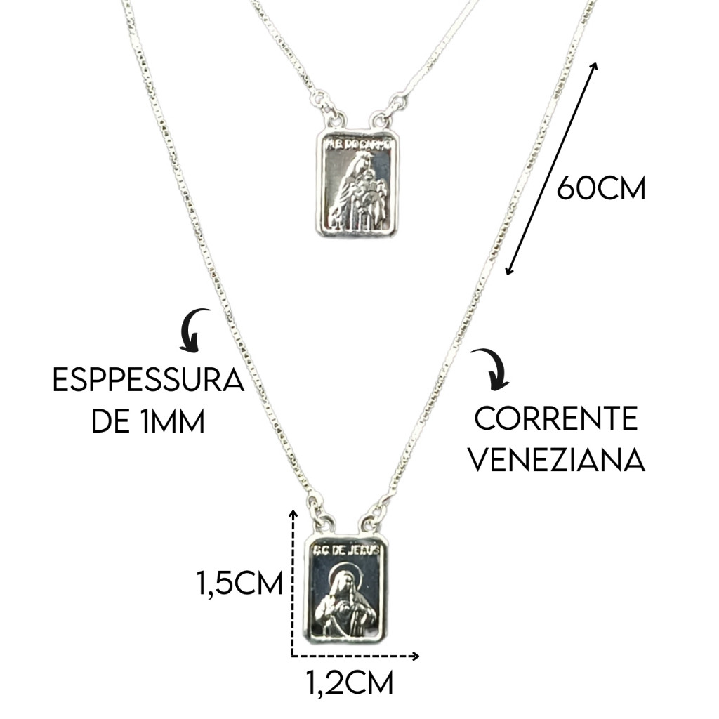 Escapulário Corrente De Prata 925 Cordão Italiano Sagrado Coração de Jesus — imagem 2 de 2