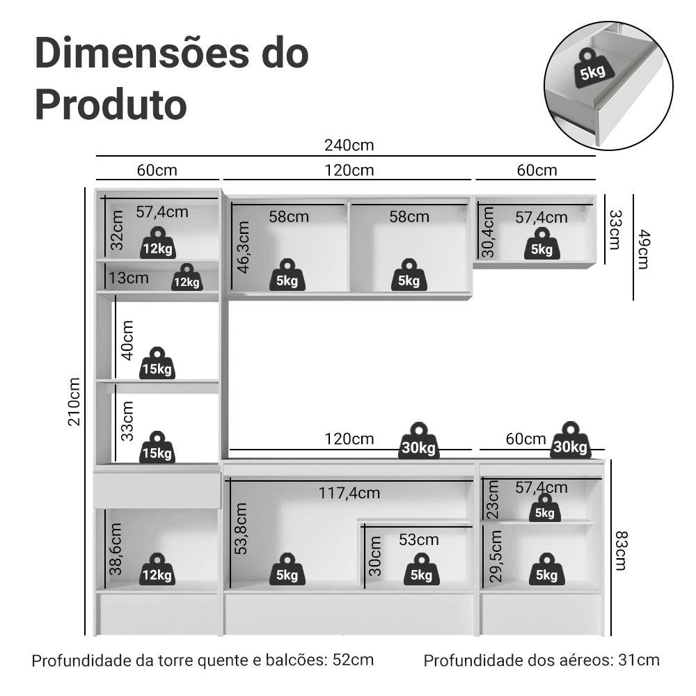 Cozinha Completa Madesa Diamante com Armário, Balcão e Tampo - Branco — imagem 2 de 2