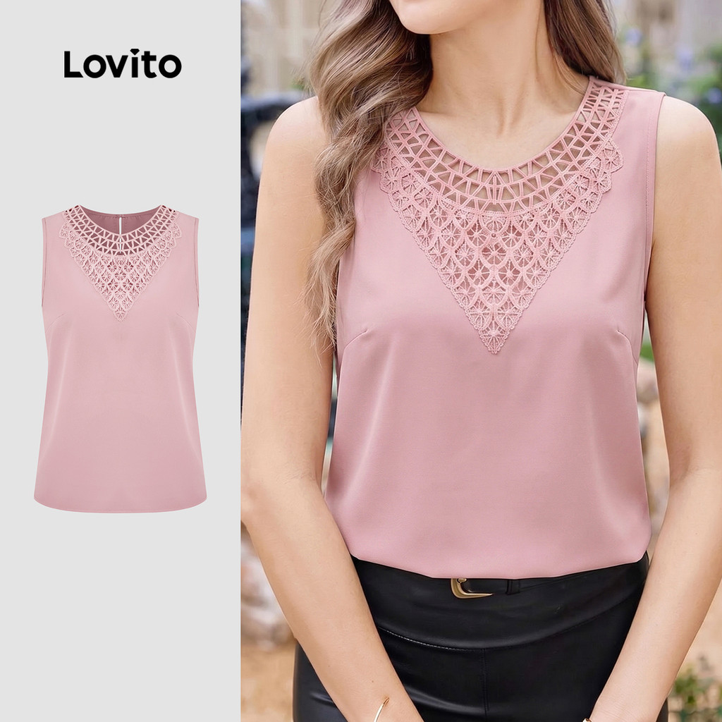 Lovito Top Casual com Babado No Pescoço Estilo de Lazer Simples Primavera/verão