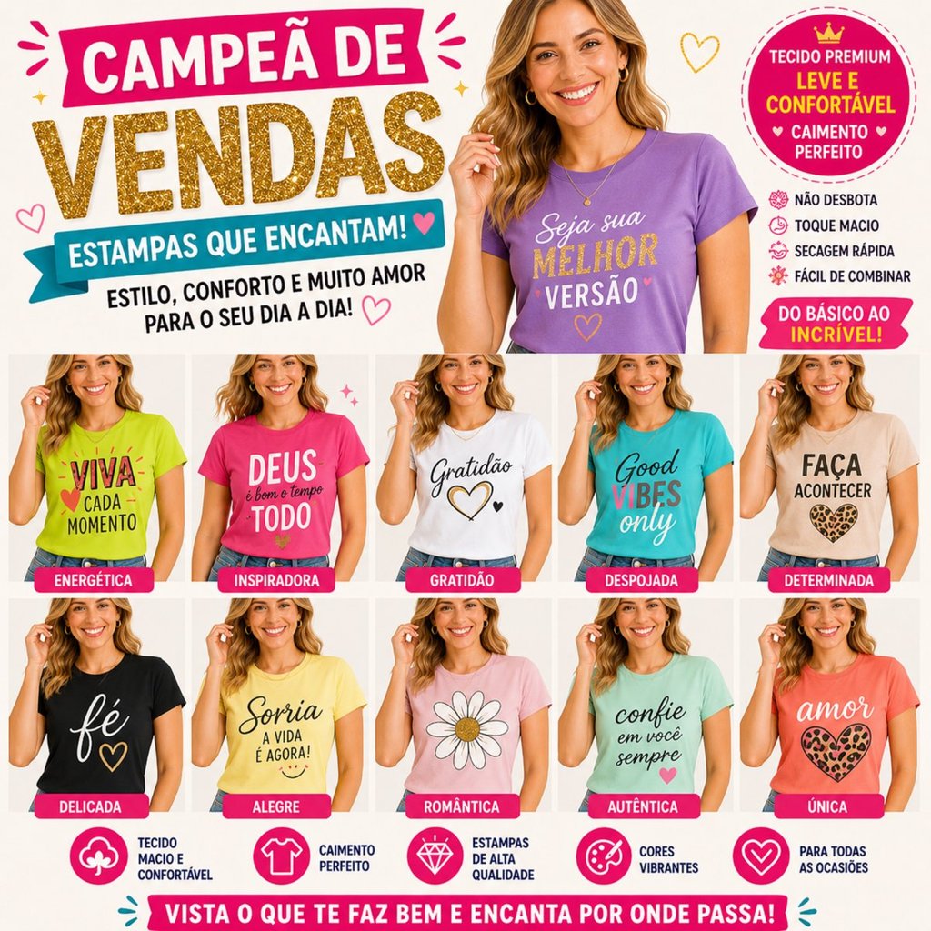 Kit Sortido 1 ou 3 T Shirt Feminina Básica Casual Elegante Confortável para Todas as Ocasiões