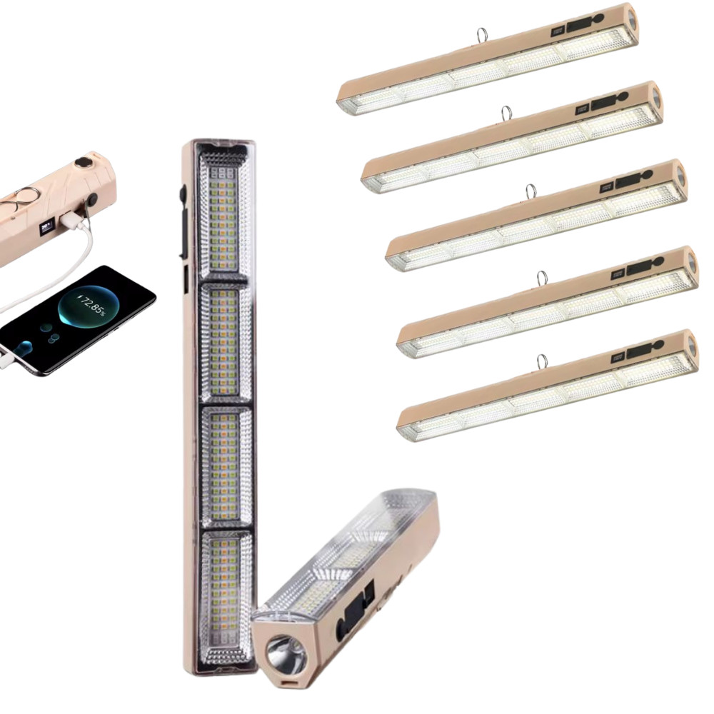 Kit 5 Lâmpada Led Tubo 400w Emergência Camping Lampião Pesca Barraca Lanterna 41cm Luminoso Recarregável