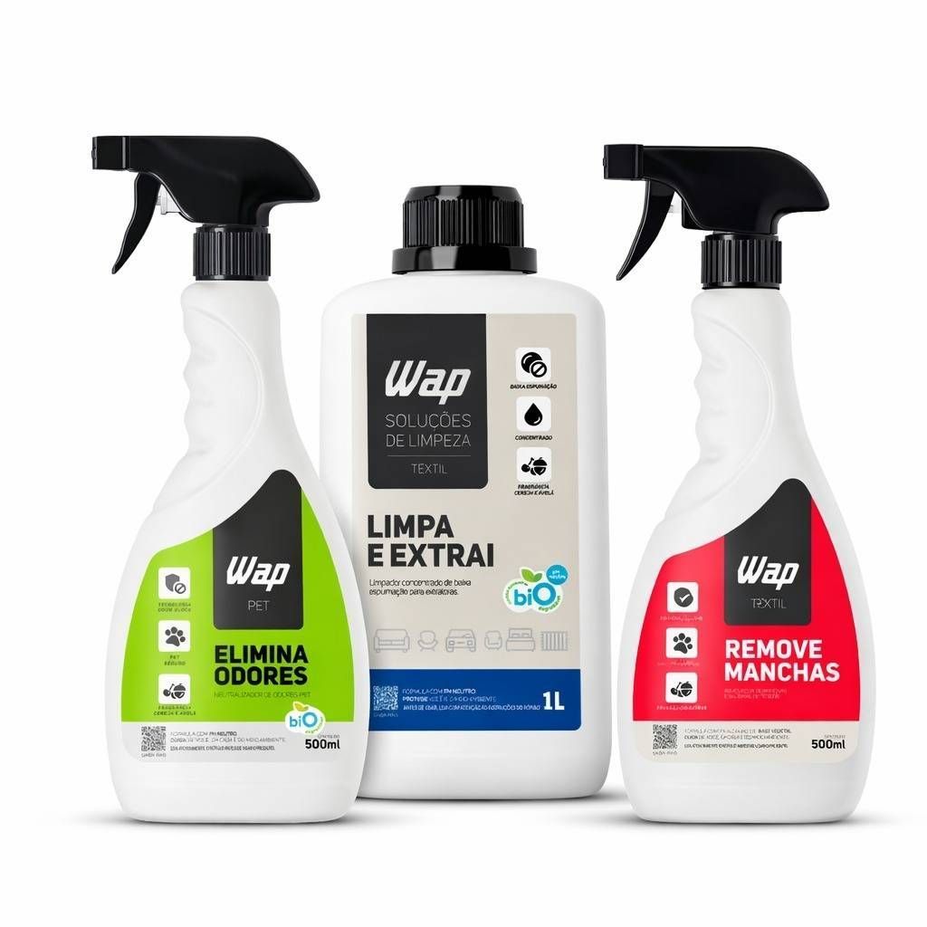 WAP Kit Limpeza e Remoção de Manchas em Tecidos Eliminador de Odores 3 em 1