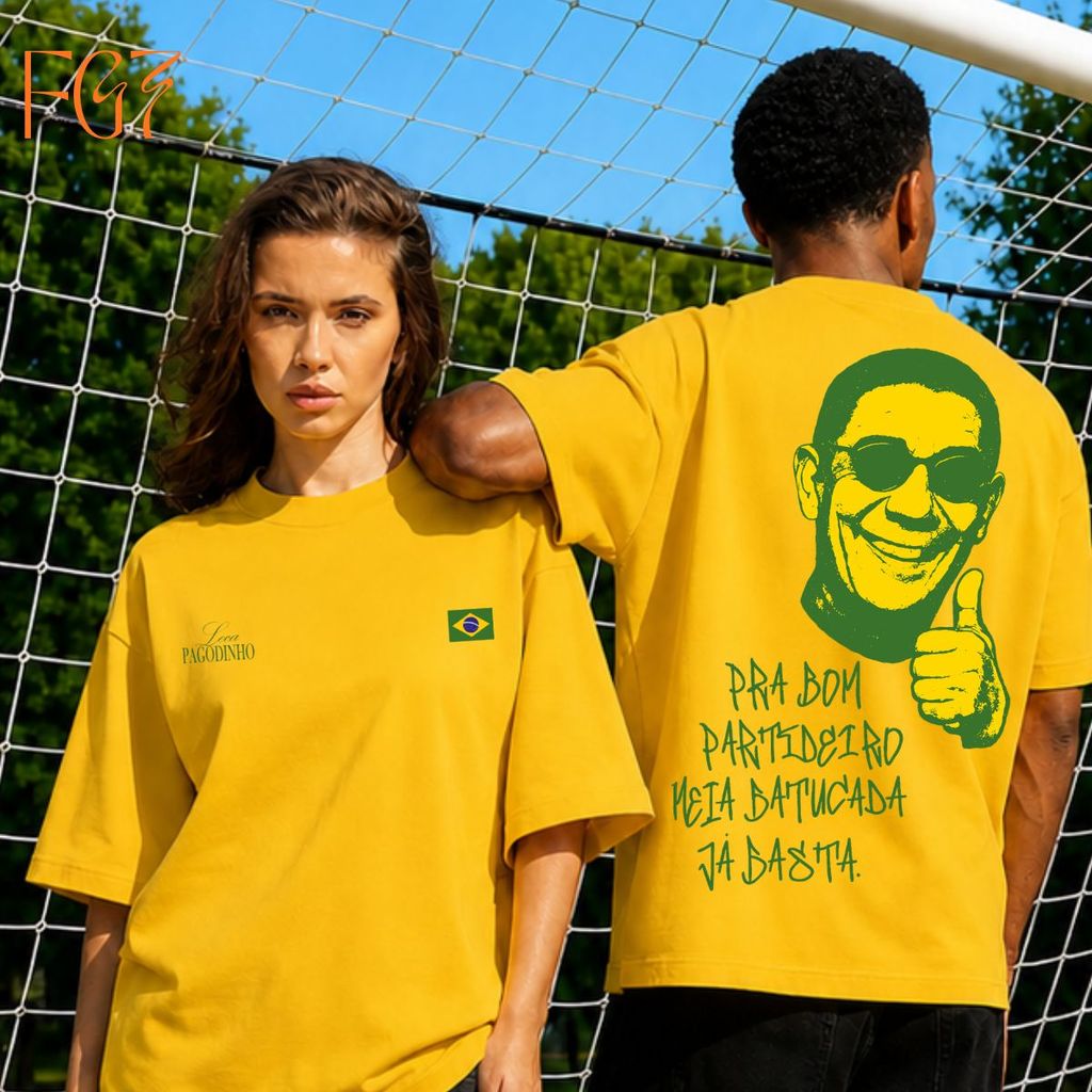 Camiseta Amarelo e Verde  Estética Brasil Zca Pgodeiro Samba Pagode Batuque Partideiro Camisa Unissex 100% Algodão