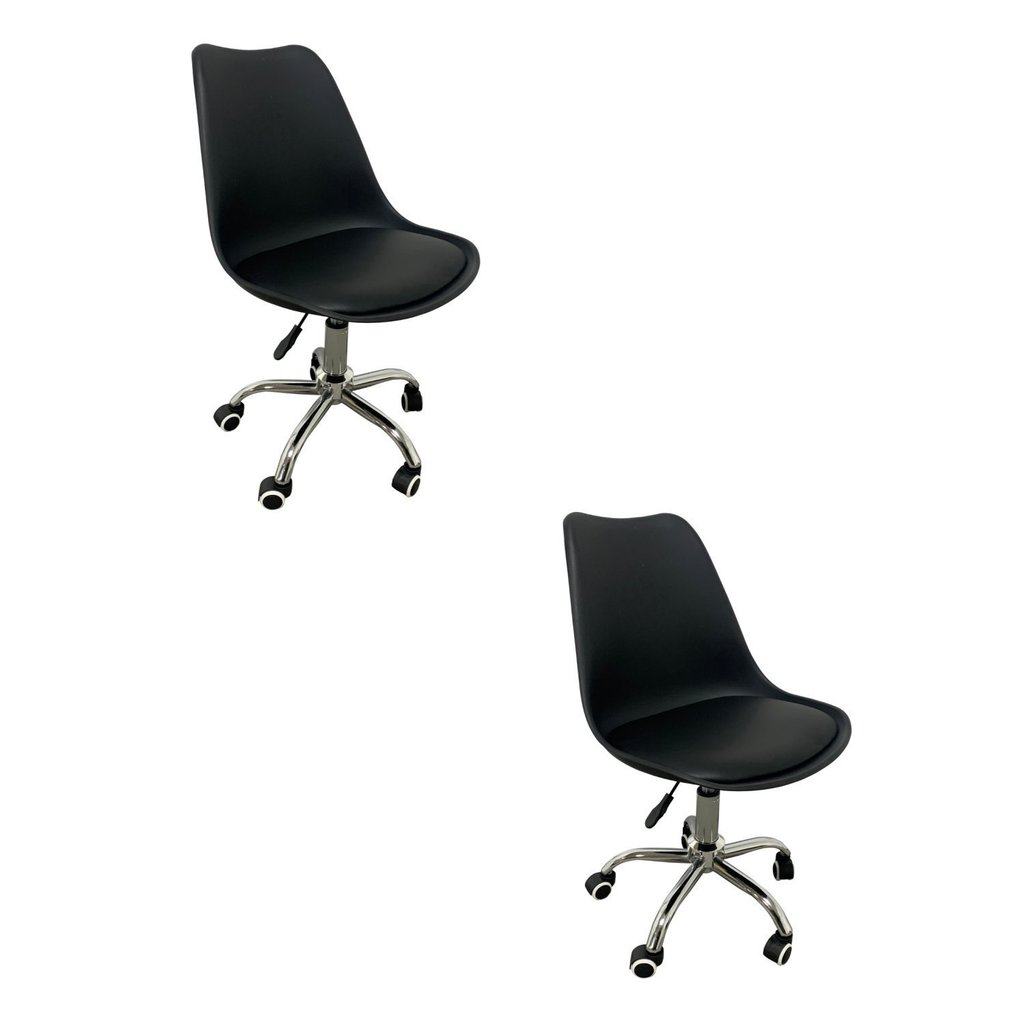 Kit 2 Cadeiras Escritório Secretaria Decorativa Eames Chicago Preto Preto