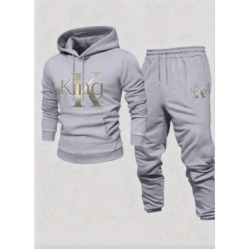 conjunto moletom flanelado estiloso unissex masculino feminino street wear king capuzde frio blusa canguru bolso Premium