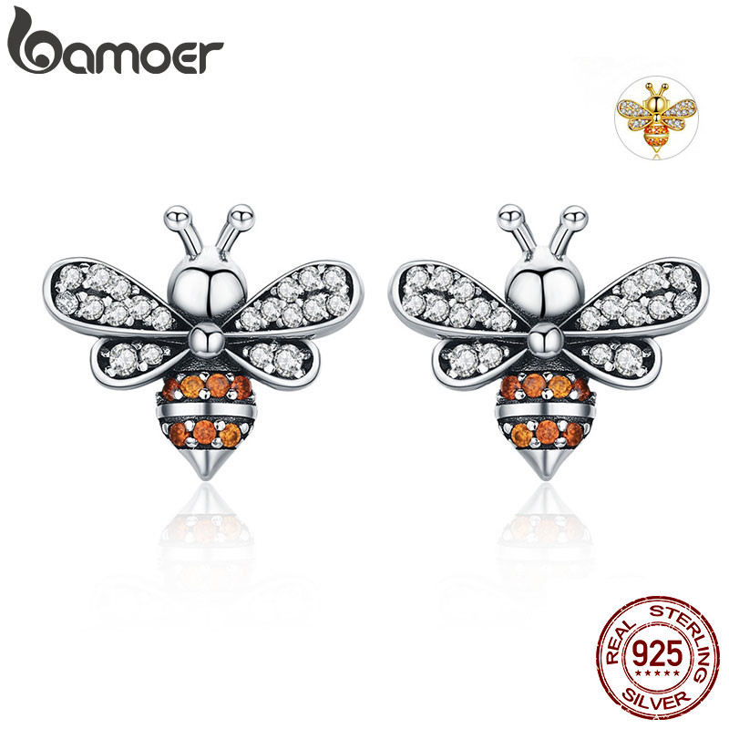 Bamoer Alta Qualidade 925 Jóias De Prata Bee Story Exquisite Stud Brincos Para As Mulheres Moda SCE344