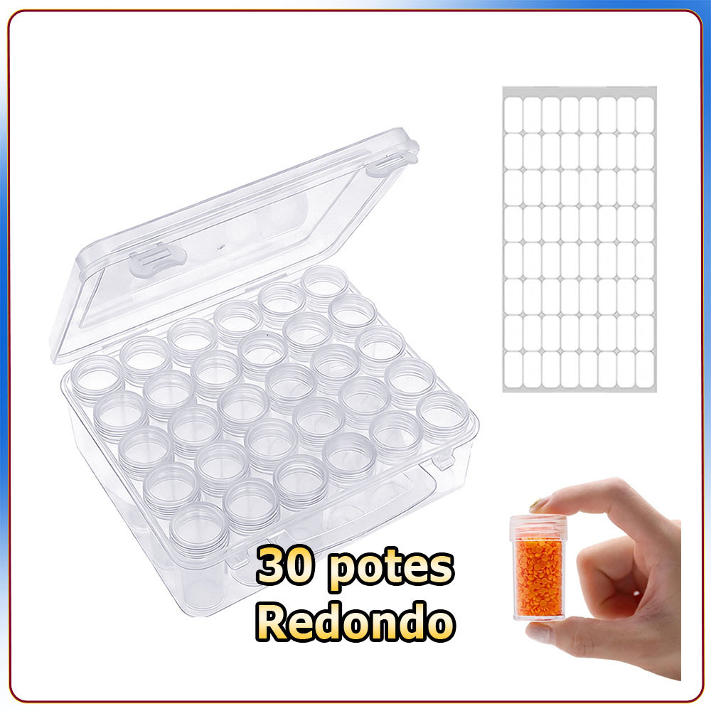 Caixa organizadora para strass 30 potes redonda com etiqueta para strass de nail art strass miçangas e sementes