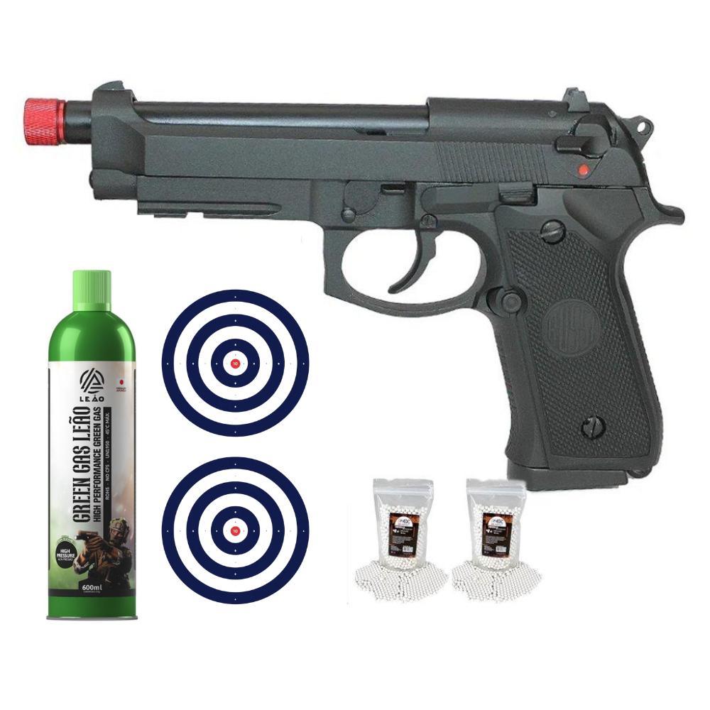 Pistola Airsoft GBB Beretta M92 Blowback Rossi+Gas+BBs+Alvos