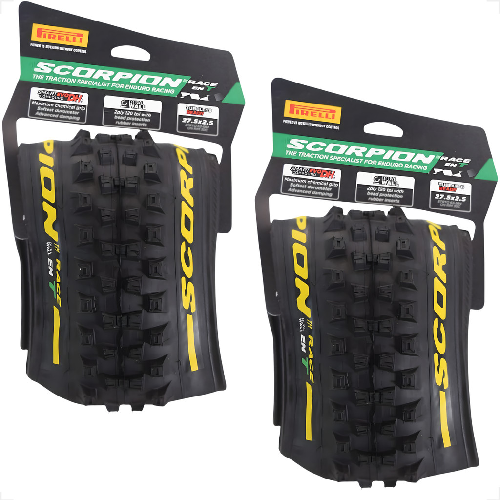 Par Pneu Pirelli Scorpion aro 27,5 x 2.50 Enduro Race M Bicicleta Bike Tubeless Kevlar sem arame