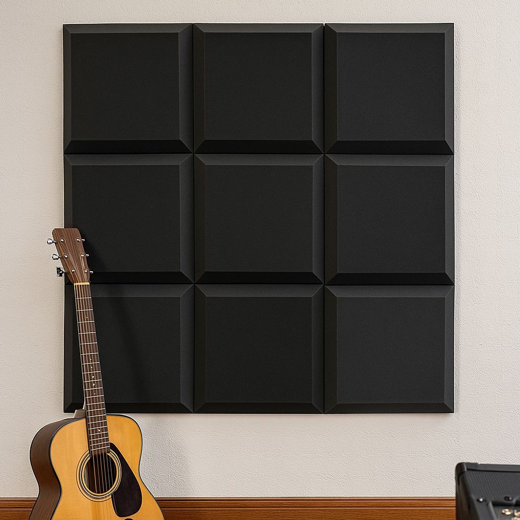 Kit 10 Placa Acústica Lisa Antichamas – 50x50x3cm Espessura - Espuma Perfilada Isolamento e Tratamento Acústico