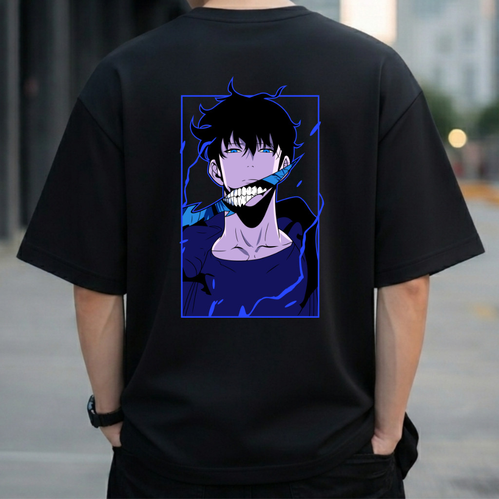 Camiseta Oversized 100% Algodão Anime Solo Leveling Lançamento Confortável estampa premium Jin-w série  japonês urbano..