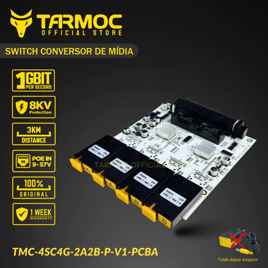 Placa Tarmoc TMC-4SC4G-2A2B-P-V1-PCBA LAN Gigabit POE, Entrada 9-57 Volts, 2 A, Porta A / Porta B