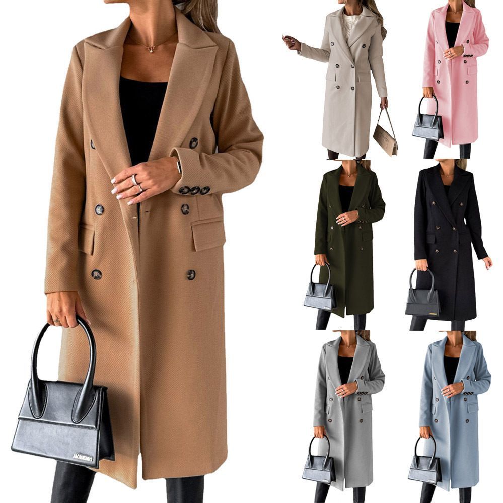 Outono Inverno Jaqueta De Lã Feminina Magro Elegante Manga Longa Médio Longo Casaco Feminino Sólido Casual Outwear